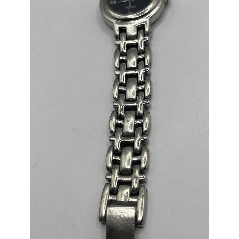 Polini‎ Women's Quartz Watch Silver Tone Band Black Dial- New Battery